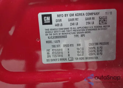 2014 Buick Encore из США, поврежденный, VIN KL4CJESB0EB599820